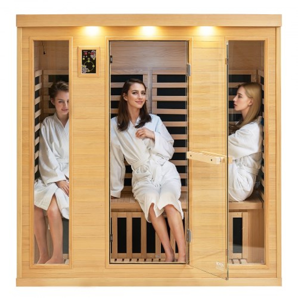 VEVOR Far Infrared Wooden Sauna, Room Home Sauna Spa για 3 έως 4 Άτομα, Χαμηλή EMF Far Infrared Ξύλινη σάουνα Hemlock με σκληρυμένη γυάλινη πόρτα & ηχεία Bluetooth & φώτα χρωμοθεραπείας, 2580W εσωτερικού χώρου