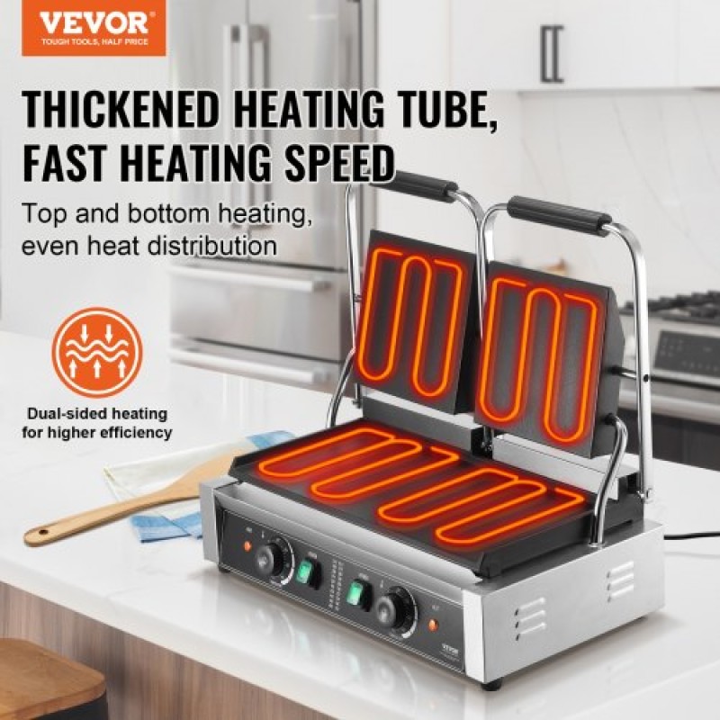 Εμπορική σχάρα Panini VEVOR, Ηλεκτρικό σάντουιτς Panini Maker 3600W, Ανοξείδωτη διπλή πρέσα σάντουιτς, ψησταριά Panini με έλεγχο θερμοκρασίας, 48x23cm Πλήρης επίπεδη εμαγιέ πλάκα, για μπριζόλα χάμπουργκερ μπέικον