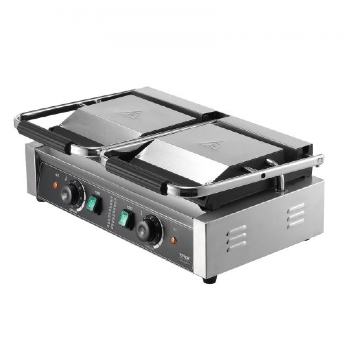 Εμπορική σχάρα Panini VEVOR, Ηλεκτρικό σάντουιτς Panini Maker 3600W, Ανοξείδωτη διπλή πρέσα σάντουιτς, ψησταριά Panini με έλεγχο θερμοκρασίας, 48x23cm Πλήρης επίπεδη εμαγιέ πλάκα, για μπριζόλα χάμπουργκερ μπέικον