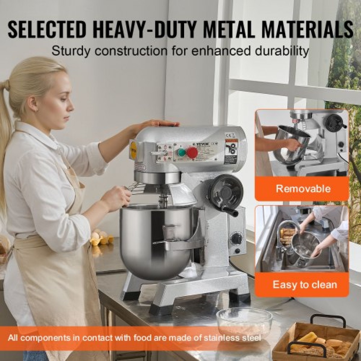 VEVOR Commercial Food Mixer, 18,7L Commercial Stand Mixer με 3 Ρυθμιζόμενες ταχύτητες, 1100W Ζυμίξερ με μπολ από ανοξείδωτο ατσάλι και 3 εξαρτήματα ανάμειξης, Ιδανικό για εστιατόριο, αρτοποιείο, ζαχαροπλαστείο, Caf