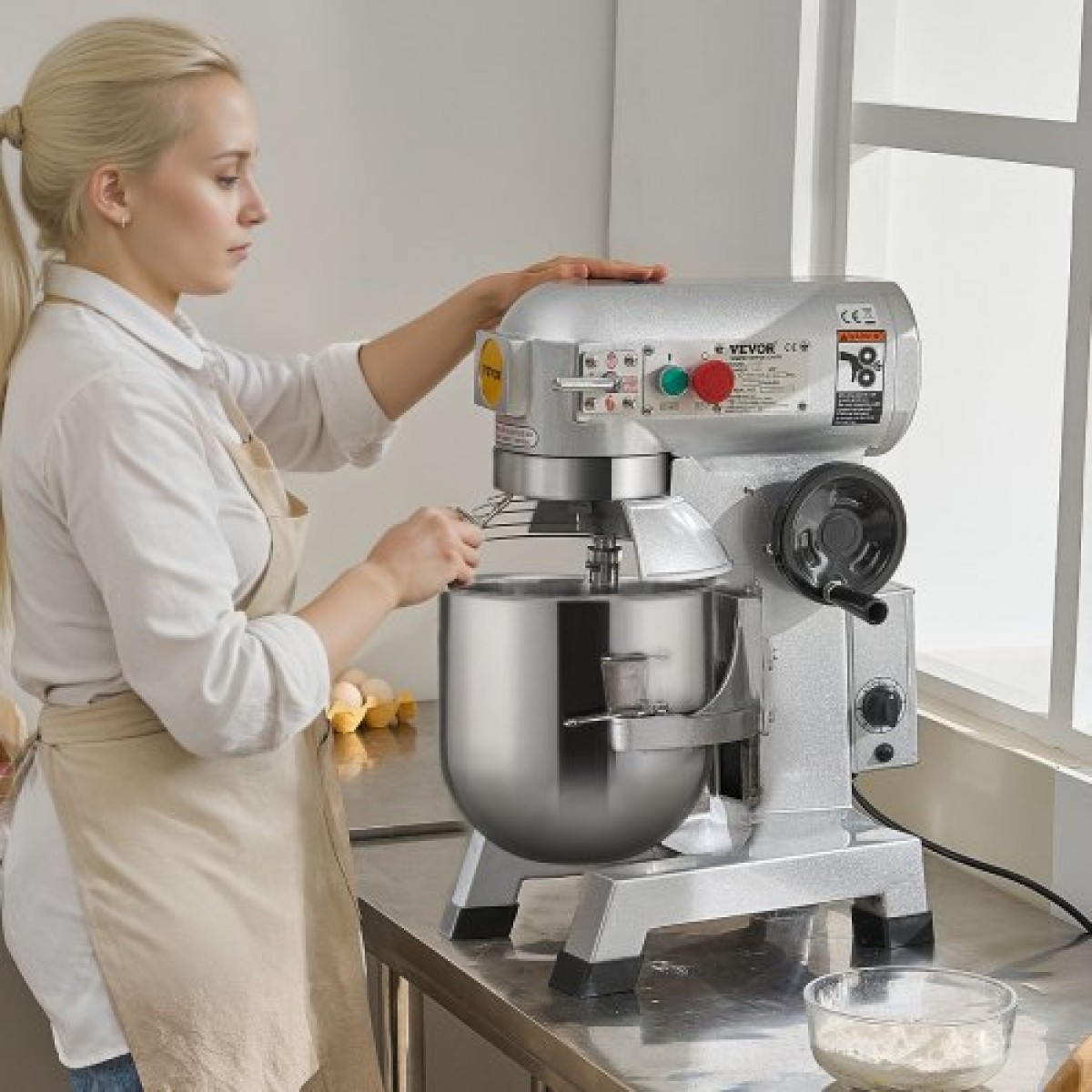 VEVOR Commercial Food Mixer, 18,7L Commercial Stand Mixer με 3 Ρυθμιζόμενες ταχύτητες, 1100W Ζυμίξερ με μπολ από ανοξείδωτο ατσάλι και 3 εξαρτήματα ανάμειξης, Ιδανικό για εστιατόριο, αρτοποιείο, ζαχαροπλαστείο, Caf