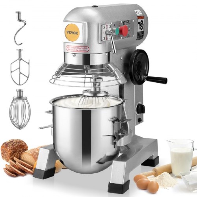 VEVOR Commercial Food Mixer, 18,7L Commercial Stand Mixer με 3 Ρυθμιζόμενες ταχύτητες, 1100W Ζυμίξερ με μπολ από ανοξείδωτο ατσάλι και 3 εξαρτήματα ανάμειξης, Ιδανικό για εστιατόριο, αρτοποιείο, ζαχαροπλαστείο, Caf