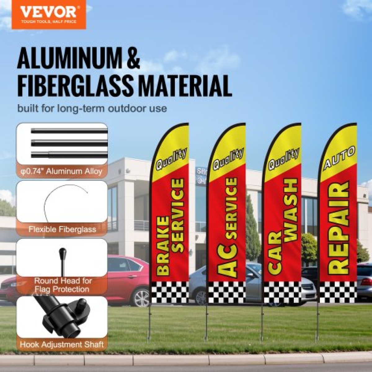 VEVOR Auto Repair Advertising Feather Flag with Pole Kit, Advertising Flags for Business Outside, Περιλαμβάνει 4 Banner Flags, 4 Poles, 4 Ground Stakes, Swooper Flags for Business 16,3 FT
