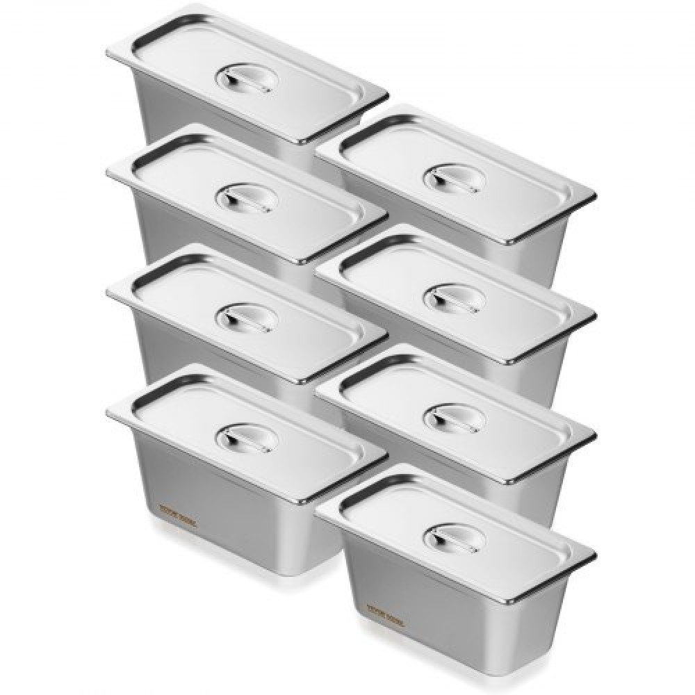 VEVOR 8 Pack Pans Hotel, 1/3 Size Anti-Jam Steam Pan with Kap, πάχους 0,8mm από ανοξείδωτο ατσάλι Επιτραπέζιο τηγάνι ατμού 6 ιντσών, Βαθύ Εμπορικό τηγάνι 6 ιντσών, Αποθηκευτικό τηγάνι τροφοδοσίας, για βιομηχανικό και επιστημονικό
