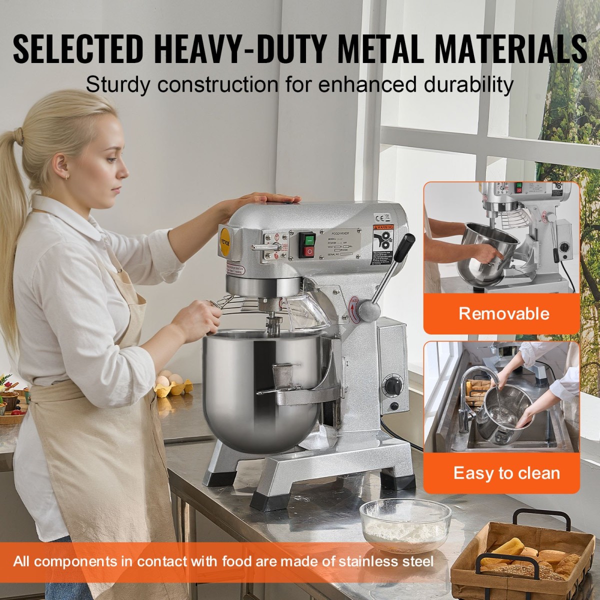 Μίξερ φαγητού VEVOR Commercial, 14L Commercial Stand Mixer με 3 Ρυθμιζόμενες ταχύτητες, 550W Ζυμίξερ με μπολ από ανοξείδωτο ατσάλι και 3 εξαρτήματα ανάμειξης, Ιδανικό για εστιατόριο, αρτοποιείο, ζαχαροπλαστείο, καφετέρια