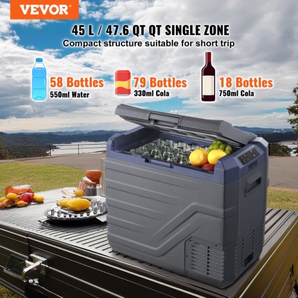 Ψυγείο αυτοκινήτου VEVOR, Ψυγείο αυτοκινήτου 12 Volt, φορητός καταψύκτης 45 L μονής ζώνης με ενσωματωμένο φως, -4℉-68℉, 12/24V DC και 100-240V AC Compressor Cooler για εξωτερικούς χώρους, κάμπινγκ, RV