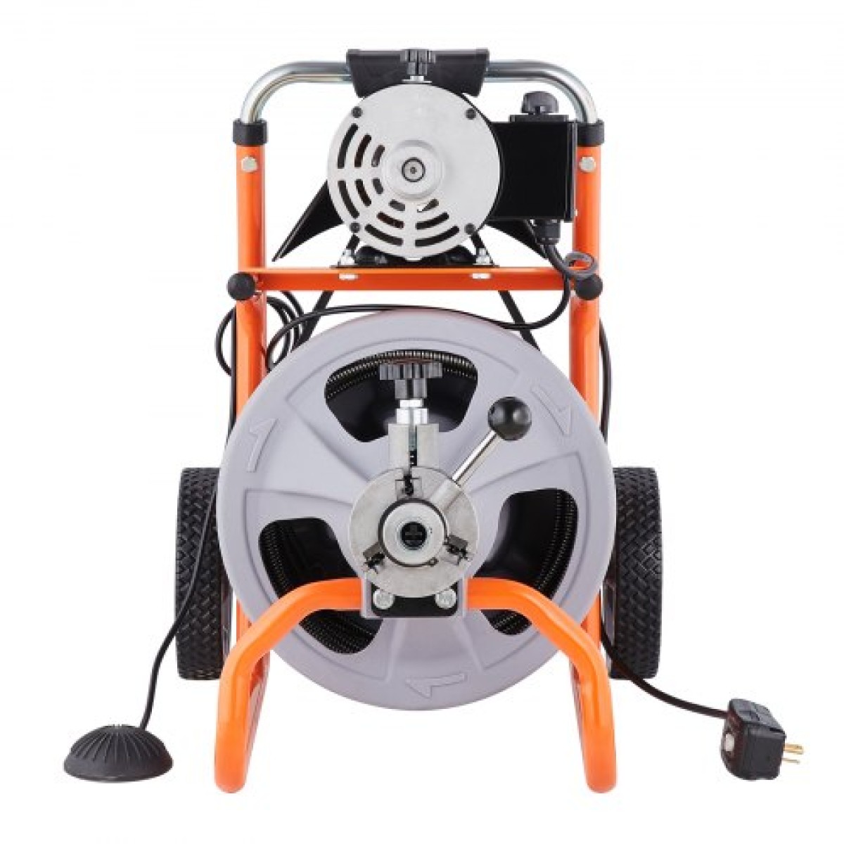 VEVOR Drain Cleaner Machine 30m x 9,5mm, Auto Feed Sewer Snake Drain Auger on Wheels, Portable Drain Cleaning Machine with 8 Cutters & Air-Activated Foot Switch for 50mm to 100mm Pipes