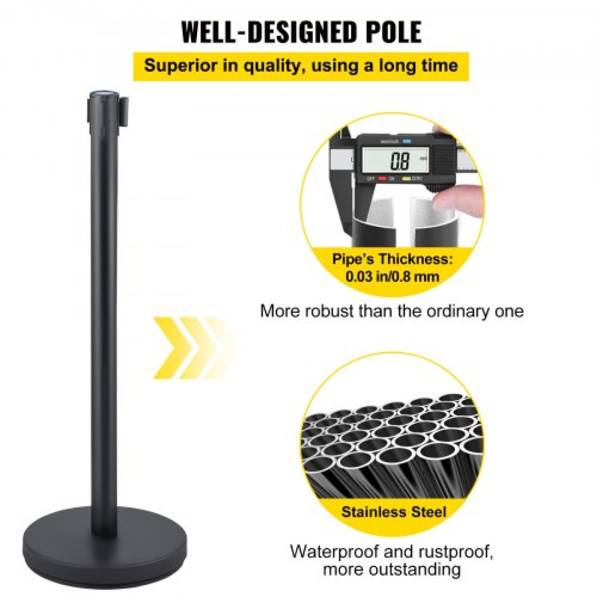 Στάσεις VEVOR Crowd Control Stanchions, 6-pack Crowd Control Barriers με 3PCS 6.5FT ανασυρόμενη ζώνη, Stanchion Posts Queue Pole for Crowd Control Barriers, Εύκολη συναρμολόγηση