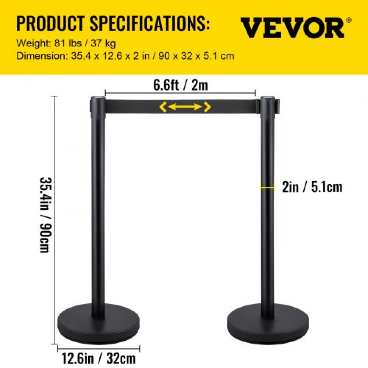 Στάσεις VEVOR Crowd Control Stanchions, 6-pack Crowd Control Barriers με 3PCS 6.5FT ανασυρόμενη ζώνη, Stanchion Posts Queue Pole for Crowd Control Barriers, Εύκολη συναρμολόγηση