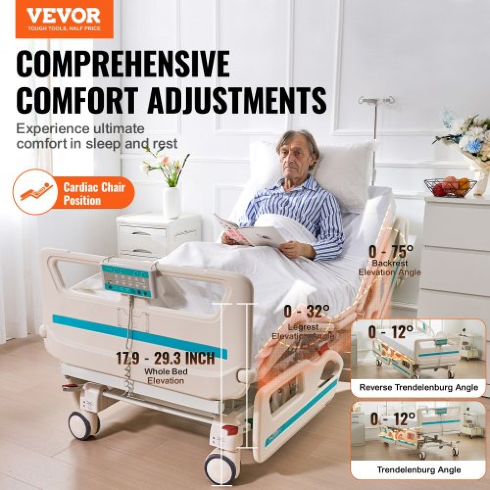 VEVOR Premium 5 Function Full Electric Hospital Bed with Cardiac Position 249,5 kg