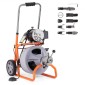 Μηχάνημα καθαρισμού αποχέτευσης VEVOR 22m x 9,5mm, Αυτόματη τροφοδοσία αποχετευτικών στραγγιστηρίων σε ρόδες, φορητό μηχάνημα καθαρισμού αποχέτευσης με 8 κόφτες & διακόπτης ποδιών με ενεργοποίηση αέρα για σωλήνες 50mm έως 100mm