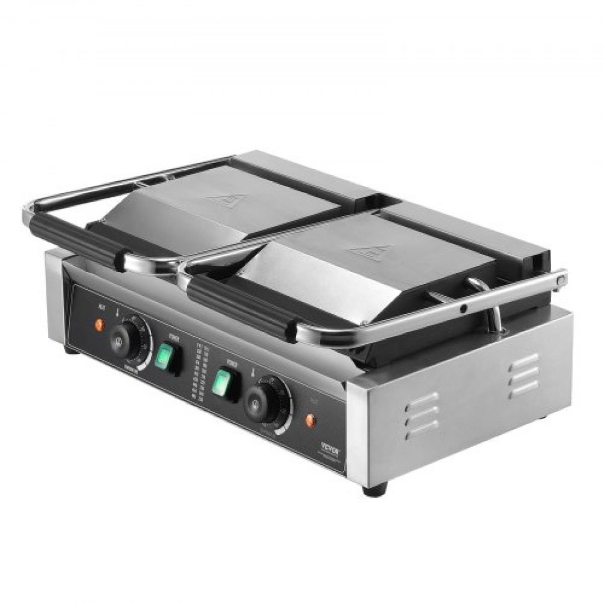 Εμπορική σχάρα Panini VEVOR, Ηλεκτρικό σάντουιτς Panini Maker 3600W, Ανοξείδωτη πρέσα διπλής σάντουιτς, Panini Grill Temp Control, 48x23cm Πλήρης αυλάκωση εμαγιέ, για μπριζόλα χάμπουργκερ μπέικον