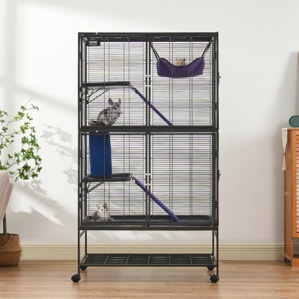 VEVOR 164,1 cm Μεταλλικό κλουβί για μικρά ζώα Κλουβί κουνάβι 4 επιπέδων με ράμπες δίσκου 3