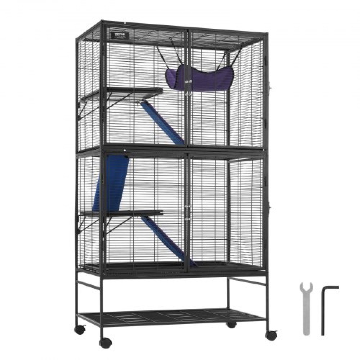VEVOR 164,1 cm Μεταλλικό κλουβί για μικρά ζώα Κλουβί κουνάβι 4 επιπέδων με ράμπες δίσκου 3