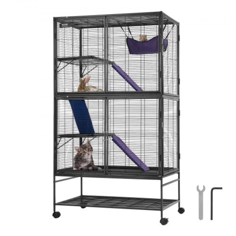 VEVOR 164,1 cm Μεταλλικό κλουβί για μικρά ζώα Κλουβί κουνάβι 4 επιπέδων με ράμπες δίσκου 3