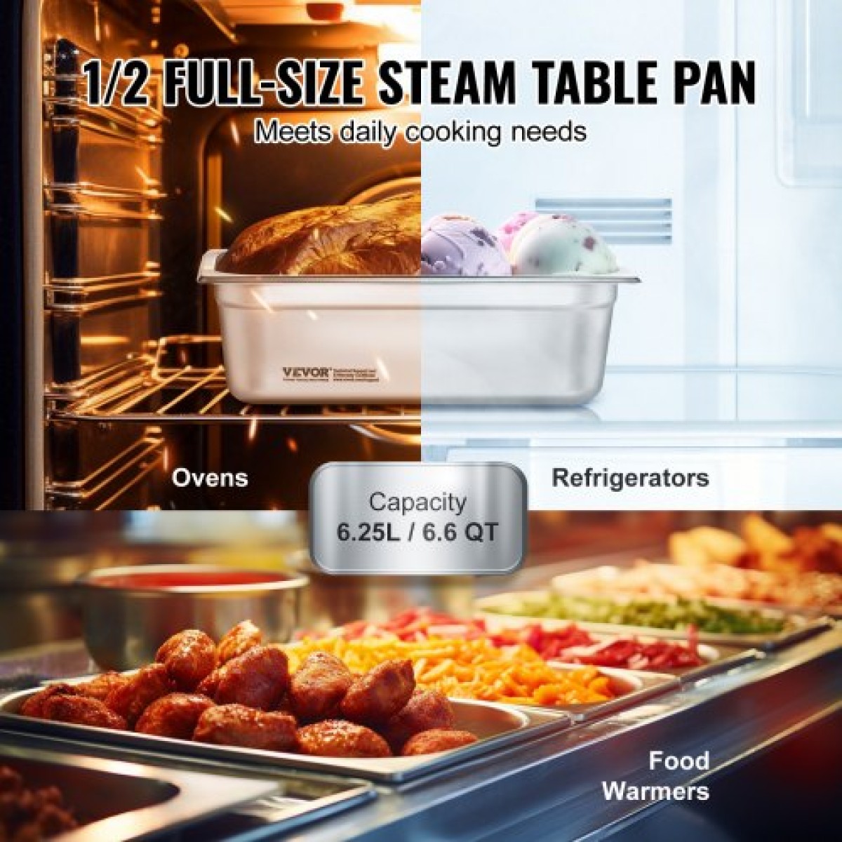 VEVOR 8 Pack Pans Hotel, 1/2 Size Anti-Jam Steam Pan with Kap, πάχους 0,8mm από ανοξείδωτο ατσάλι Επιτραπέζιο τηγάνι ατμού 4 ιντσών, Εμπορικό τηγάνι 4 ιντσών, Αποθηκευτικό τηγάνι τροφοδοσίας, για βιομηχανικό και επιστημονικό
