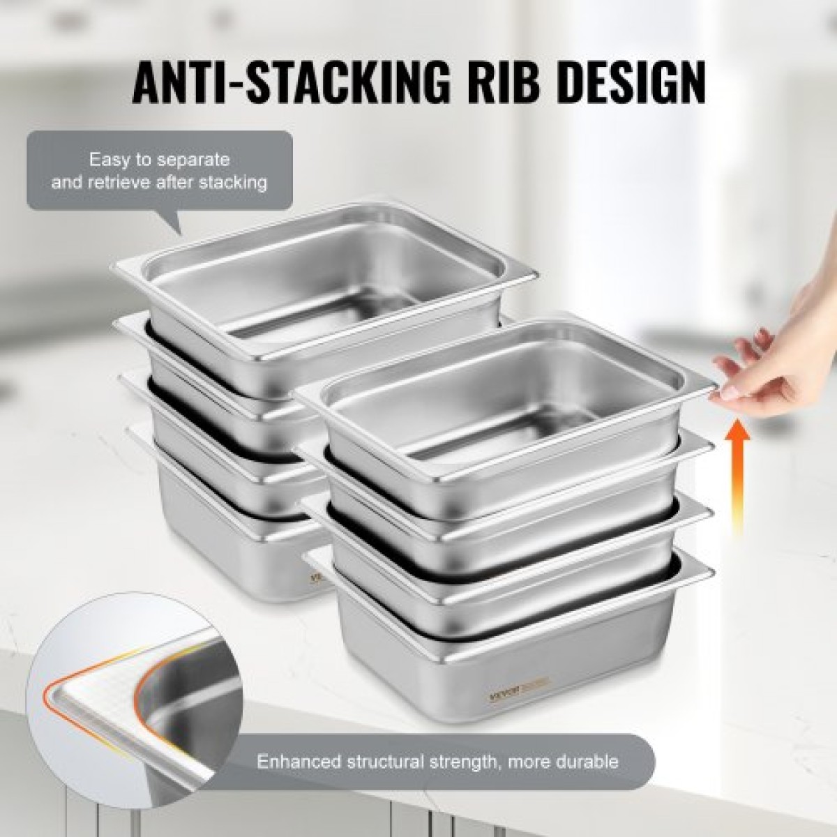 VEVOR 8 Pack Pans Hotel, 1/2 Size Anti-Jam Steam Pan with Kap, πάχους 0,8mm από ανοξείδωτο ατσάλι Επιτραπέζιο τηγάνι ατμού 4 ιντσών, Εμπορικό τηγάνι 4 ιντσών, Αποθηκευτικό τηγάνι τροφοδοσίας, για βιομηχανικό και επιστημονικό