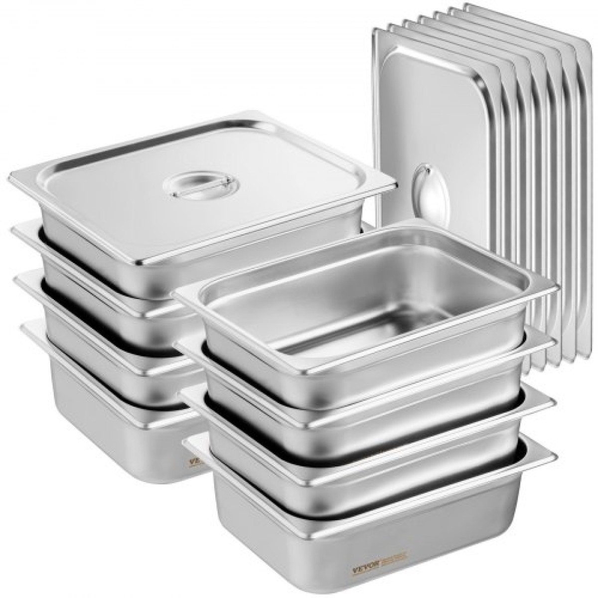 VEVOR 8 Pack Pans Hotel, 1/2 Size Anti-Jam Steam Pan with Kap, πάχους 0,8mm από ανοξείδωτο ατσάλι Επιτραπέζιο τηγάνι ατμού 4 ιντσών, Εμπορικό τηγάνι 4 ιντσών, Αποθηκευτικό τηγάνι τροφοδοσίας, για βιομηχανικό και επιστημονικό