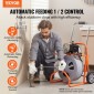 Μηχάνημα καθαρισμού αποχέτευσης VEVOR 22m x 13mm, Αυτόματη τροφοδοσία αποχετευτικών στραγγιστηρίων σε ρόδες, φορητό μηχάνημα καθαρισμού αποχέτευσης με 8 κόφτες & διακόπτης ποδιών με ενεργοποίηση αέρα για σωλήνες 50mm έως 150mm