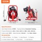 Μηχάνημα καθαρισμού αποχέτευσης VEVOR 15m x 8mm, Αυτόματη τροφοδοσία αποχετευτικού τρυπανιού φιδιού με 4 κόφτες & διακόπτης ποδιών με λειτουργία αέρα για σωλήνες 50mm έως 100mm