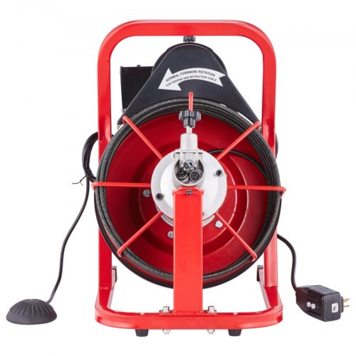 Μηχάνημα καθαρισμού αποχέτευσης VEVOR 15m x 8mm, Αυτόματη τροφοδοσία αποχετευτικού τρυπανιού φιδιού με 4 κόφτες & διακόπτης ποδιών με λειτουργία αέρα για σωλήνες 50mm έως 100mm