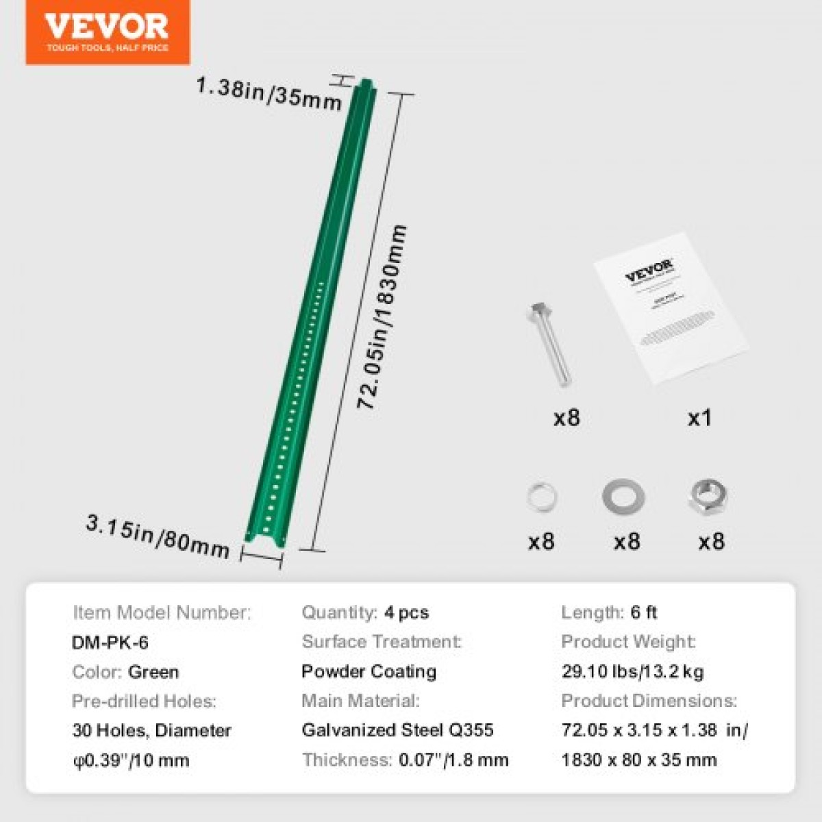 Πινακίδα U-Channel VEVOR 6FT, Σταθερός στύλος φράχτη από χάλυβα βαρέως τύπου 4 Pack, Πινακίδα U-Channel από χάλυβα φράχτη για κήπο, αυλή, φάρμα ή διασταύρωση κυκλοφορίας