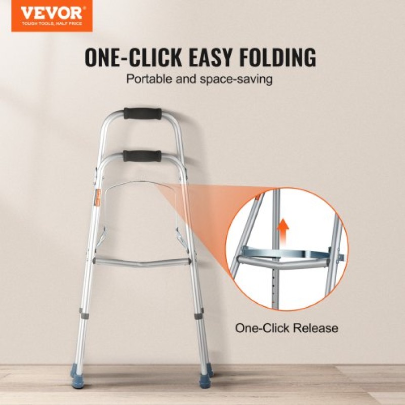 VEVOR Folding Hemi Walker, One Hand Folding Walker για ηλικιωμένους με ρυθμιζόμενο ύψος 6 επιπέδων, ελαφρύ αλουμίνιο |Πλαϊνό βοήθημα κινητικότητας με ένα χέρι για ηλικιωμένα άτομα με ειδικές ανάγκες, έως 350 LBS