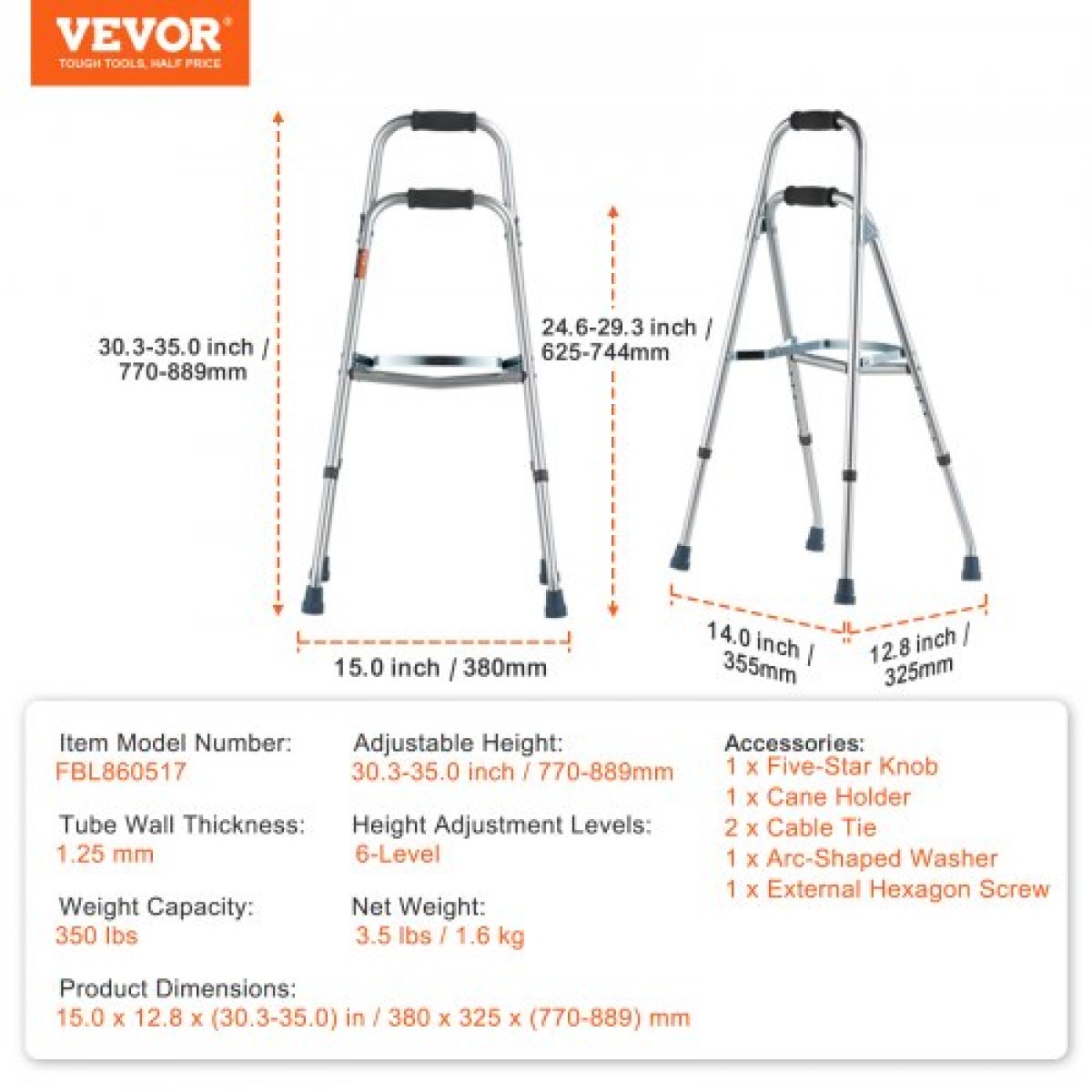 VEVOR Folding Hemi Walker, One Hand Folding Walker για ηλικιωμένους με ρυθμιζόμενο ύψος 6 επιπέδων, ελαφρύ αλουμίνιο |Πλαϊνό βοήθημα κινητικότητας με ένα χέρι για ηλικιωμένα άτομα με ειδικές ανάγκες, έως 350 LBS