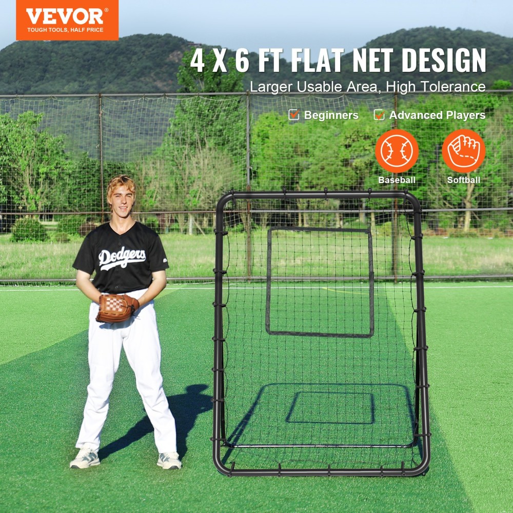 VEVOR Baseball And Softball Rebounder Net, 4 x 6 Feet PitchBack Baseball Nest for Pitching and Fielding Training, Pitch Return Trainer Rebound Net με Pitching Target, 4 ρυθμιζόμενες γωνίες