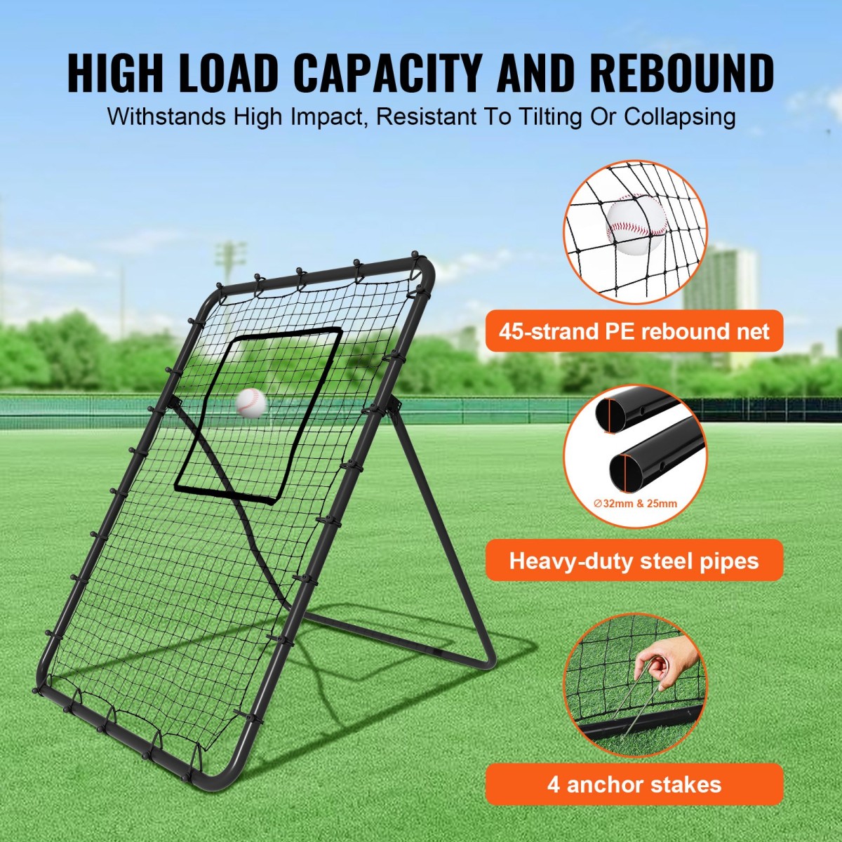 VEVOR Baseball And Softball Rebounder Net, 4 x 6 Feet PitchBack Baseball Nest for Pitching and Fielding Training, Pitch Return Trainer Rebound Net με Pitching Target, 4 ρυθμιζόμενες γωνίες