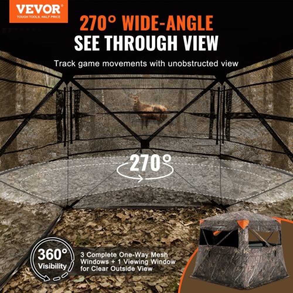 VEVOR Hunting Blind, 270° See Through Ground Blind, 4-5 Person Pop Up Deer Blind για κυνήγι με τσάντα μεταφοράς, φορητή ελαστική σκηνή κυνηγιού, πλέγμα μονής διαδρομής για γαλοπούλα και κυνήγι ελαφιών