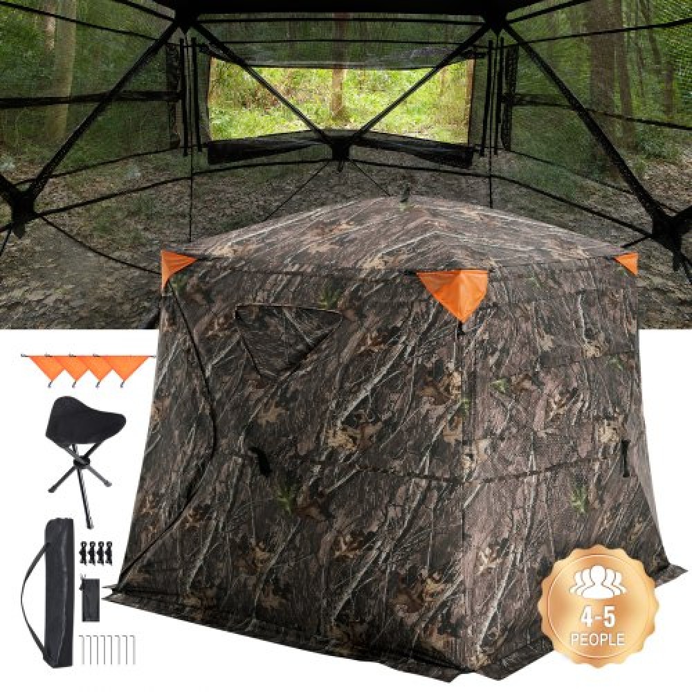 VEVOR Hunting Blind, 270° See Through Ground Blind, 4-5 Person Pop Up Deer Blind για κυνήγι με τσάντα μεταφοράς, φορητή ελαστική σκηνή κυνηγιού, πλέγμα μονής διαδρομής για γαλοπούλα και κυνήγι ελαφιών