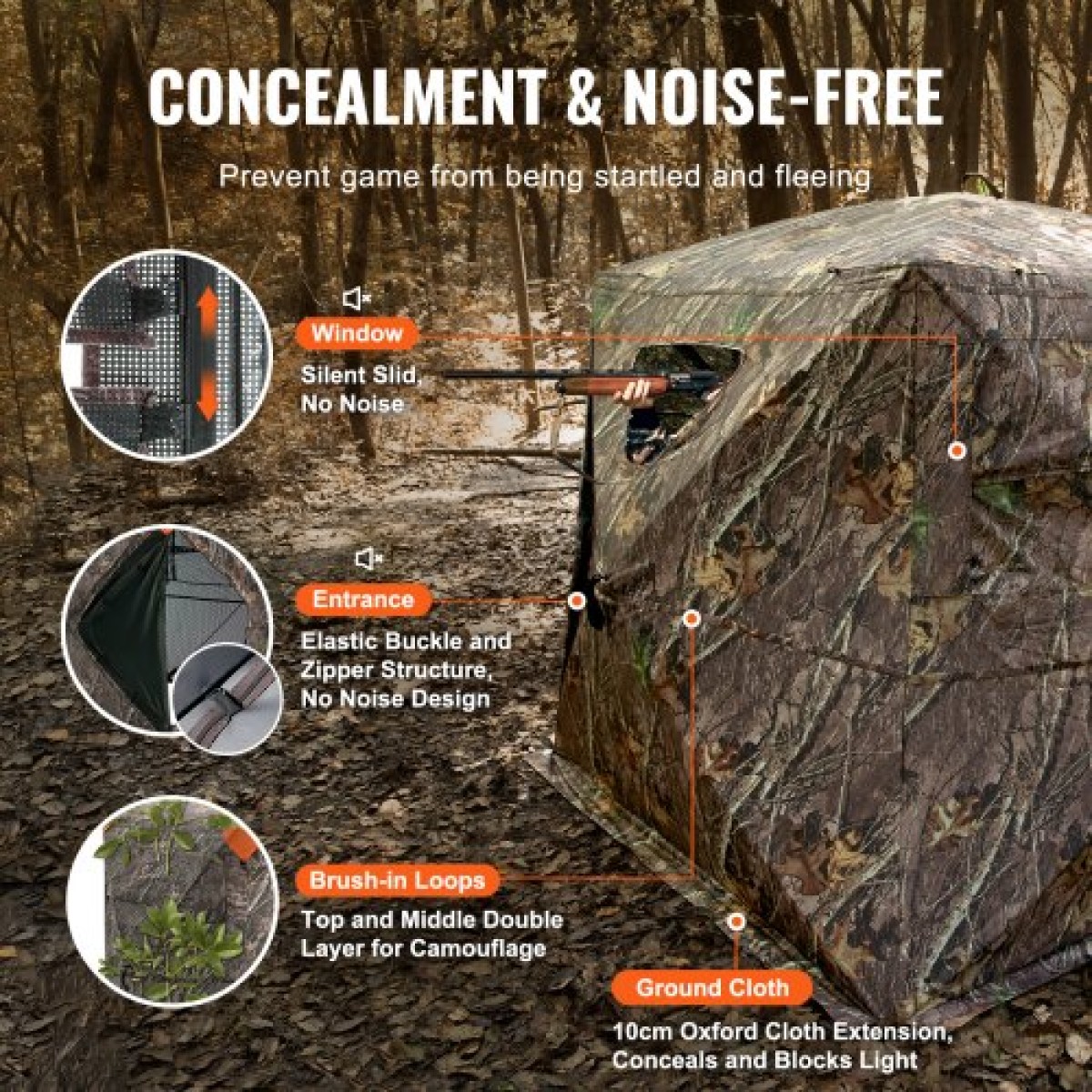 VEVOR Hunting Blind, 270° See Through Ground Blind, 4-5 Person Pop Up Deer Blind για κυνήγι με τσάντα μεταφοράς, φορητή ελαστική σκηνή κυνηγιού, πλέγμα μονής διαδρομής για γαλοπούλα και κυνήγι ελαφιών