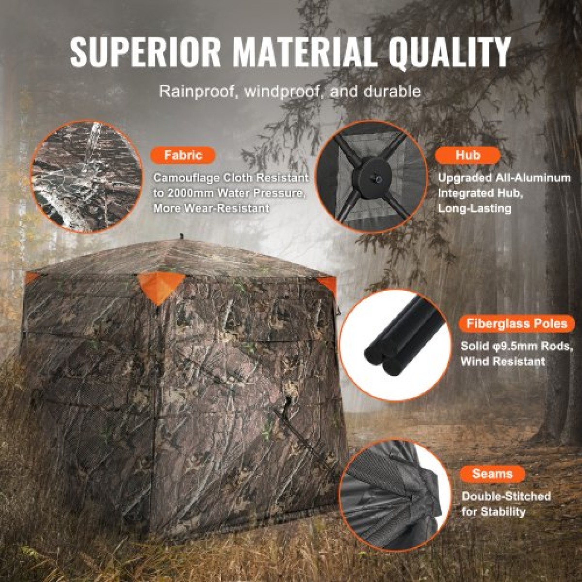 VEVOR Hunting Blind, 270° See Through Ground Blind, 4-5 Person Pop Up Deer Blind για κυνήγι με τσάντα μεταφοράς, φορητή ελαστική σκηνή κυνηγιού, πλέγμα μονής διαδρομής για γαλοπούλα και κυνήγι ελαφιών