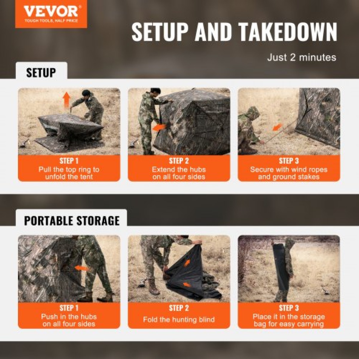 VEVOR Hunting Blind, 270° See Through Ground Blind, 4-5 Person Pop Up Deer Blind για κυνήγι με τσάντα μεταφοράς, φορητή ελαστική σκηνή κυνηγιού, πλέγμα μονής διαδρομής για γαλοπούλα και κυνήγι ελαφιών