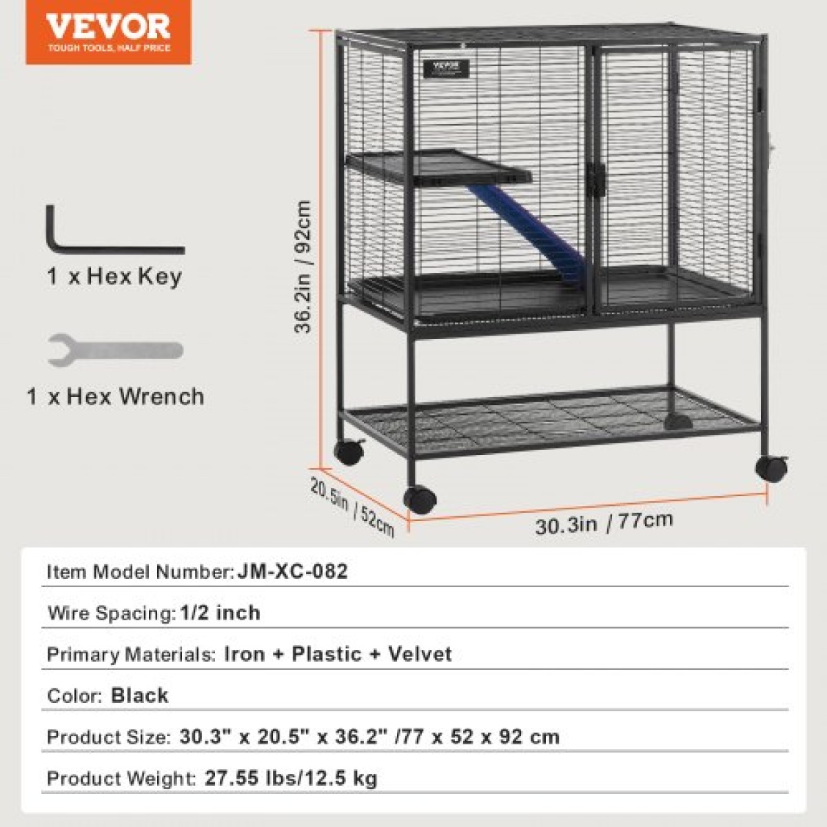 VEVOR 36" κυλιόμενο μεταλλικό κλουβί κουνάβι, μεγάλο κλουβί 2 επιπέδων για ζώα, μικρό κλουβί ζώων με ράμπες και δίσκο, εύκολο στη ρύθμιση για κατοικίδια αρουραίους, χάμστερ, ινδικό χοιρίδιο, τσιντσιλά, σκίουρος, σκαντζόχοιροι, λαγουδάκι