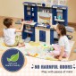 VEVOR Kids Kitchen Playset, 3-in-1 Toddler Kitchen with Simulated Spray, Sounds and Lights, Play Kitchen Set with 74 τμχ Σετ αξεσουάρ μαγειρικής για νήπια, παιδιά προσχολικής ηλικίας, παιδιά 3-8 ετών, μπλε