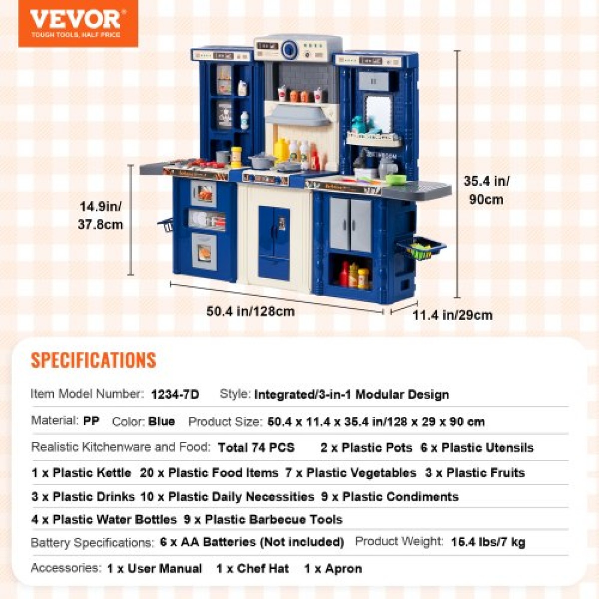 VEVOR Kids Kitchen Playset, 3-in-1 Toddler Kitchen with Simulated Spray, Sounds and Lights, Play Kitchen Set with 74 τμχ Σετ αξεσουάρ μαγειρικής για νήπια, παιδιά προσχολικής ηλικίας, παιδιά 3-8 ετών, μπλε