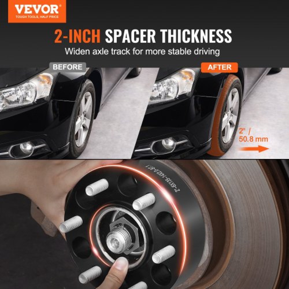 VEVOR Wheel Spacers, 2" 6"x5.3" Wheel Adapters, 6 Lug Forged Spacer, 87,1 mm Bore Hubcentric M14 x2 Studs Spacers, Fit for Ford Expedition, F150, Lincoln Navigator, 4 ΤΕΜ Μαύρο