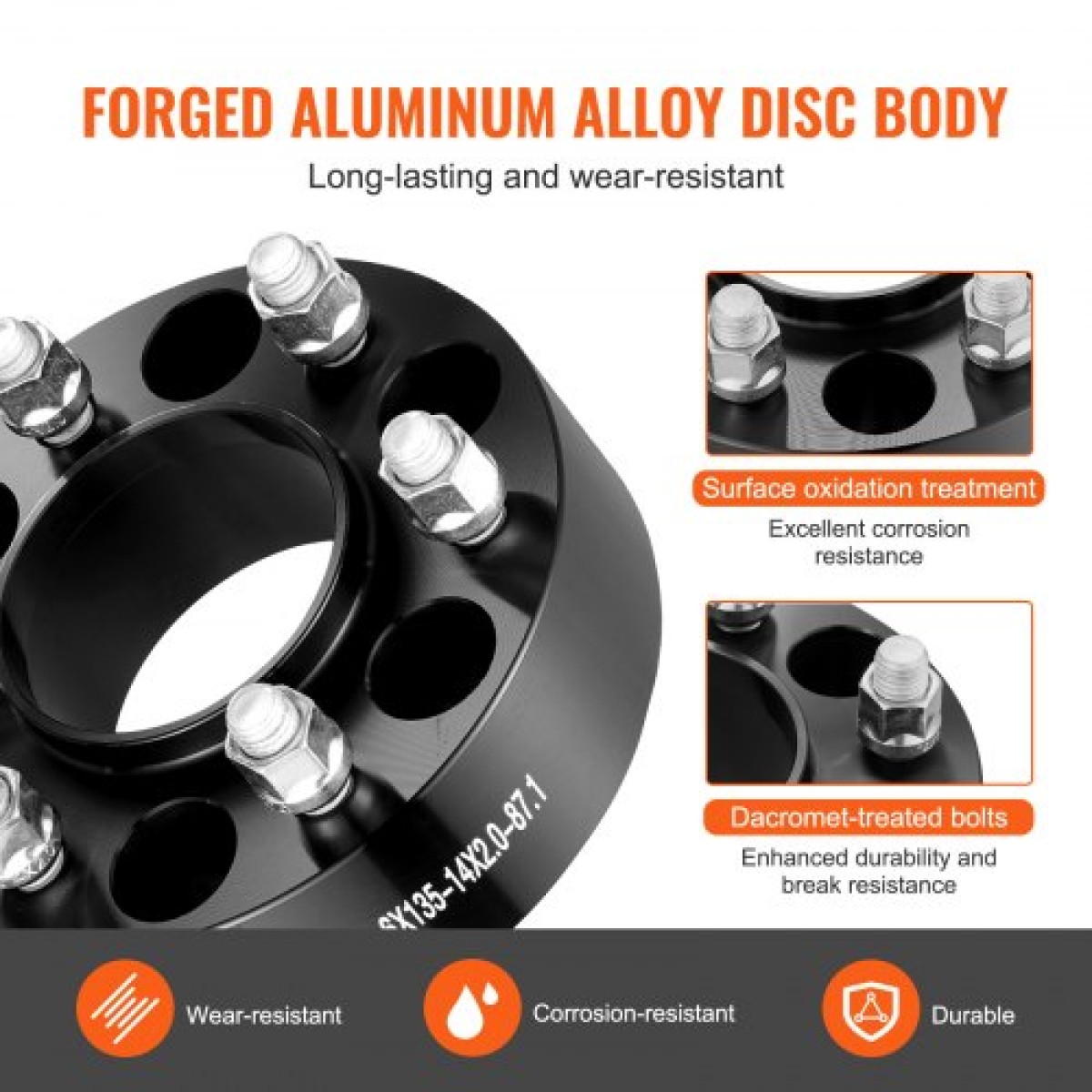 VEVOR Wheel Spacers, 2" 6"x5.3" Wheel Adapters, 6 Lug Forged Spacer, 87,1 mm Bore Hubcentric M14 x2 Studs Spacers, Fit for Ford Expedition, F150, Lincoln Navigator, 4 ΤΕΜ Μαύρο