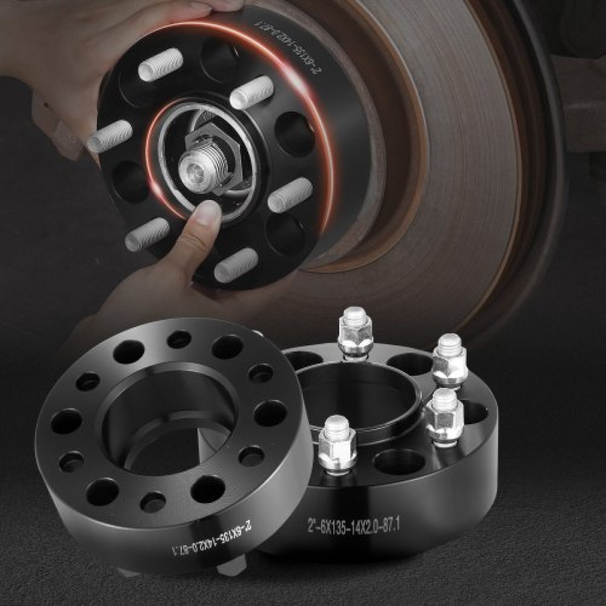 VEVOR Wheel Spacers, 2" 6"x5.3" Wheel Adapters, 6 Lug Forged Spacer, 87,1 mm Bore Hubcentric M14 x2 Studs Spacers, Fit for Ford Expedition, F150, Lincoln Navigator, 4 ΤΕΜ Μαύρο