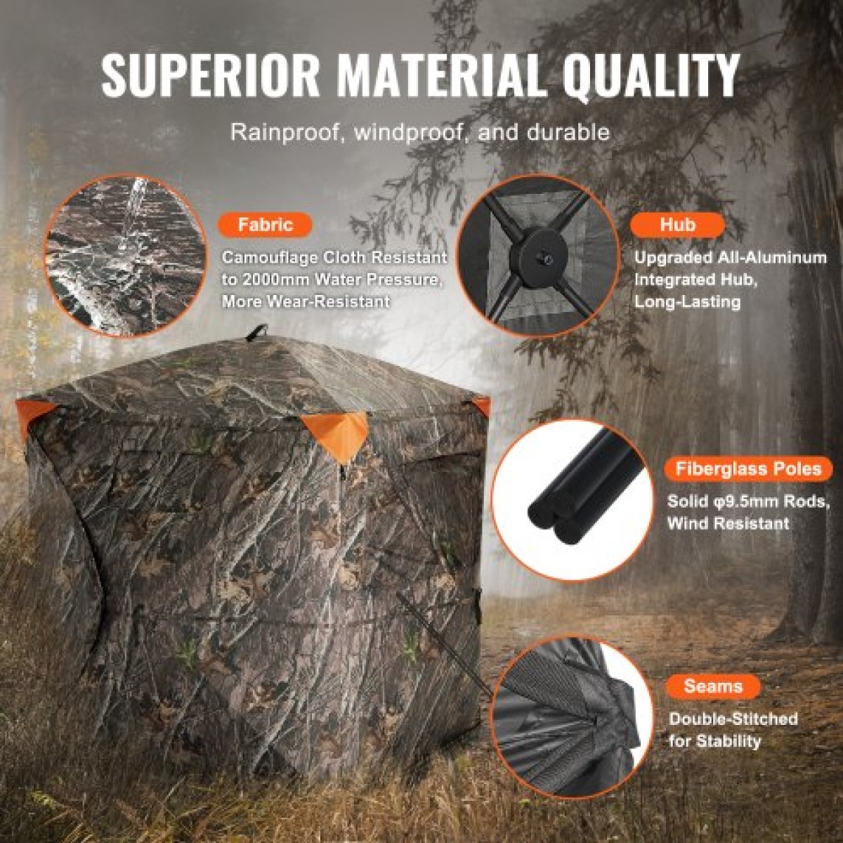 VEVOR Hunting Blind, 270° Ground Blind, Pop Up Deer Blind 2-3 ατόμων για κυνήγι με τσάντα μεταφοράς, φορητή ελαστική σκηνή κυνηγιού, 3 οριζόντια παράθυρα για τη Τουρκία και το κυνήγι ελαφιού