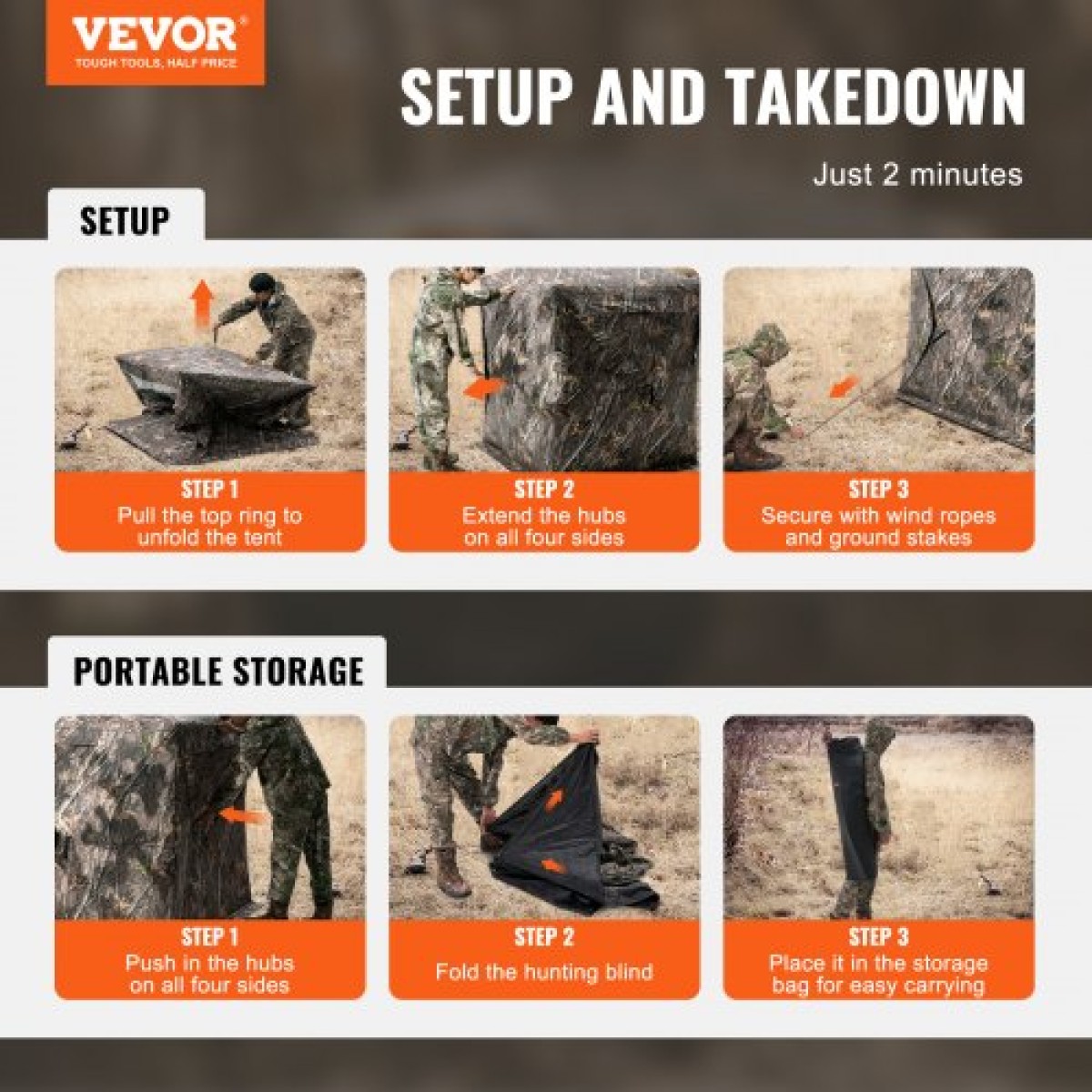 VEVOR Hunting Blind, 270° Ground Blind, Pop Up Deer Blind 2-3 ατόμων για κυνήγι με τσάντα μεταφοράς, φορητή ελαστική σκηνή κυνηγιού, 3 οριζόντια παράθυρα για τη Τουρκία και το κυνήγι ελαφιού