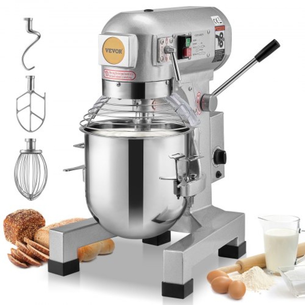 Μίξερ φαγητού VEVOR Commercial, 10L Commercial Stand Mixer με 3 Ρυθμιζόμενες ταχύτητες, 550W Ζυμίξερ με μπολ από ανοξείδωτο ατσάλι και 3 εξαρτήματα ανάμειξης, Ιδανικό για εστιατόριο, αρτοποιείο, ζαχαροπλαστείο, καφετέρια