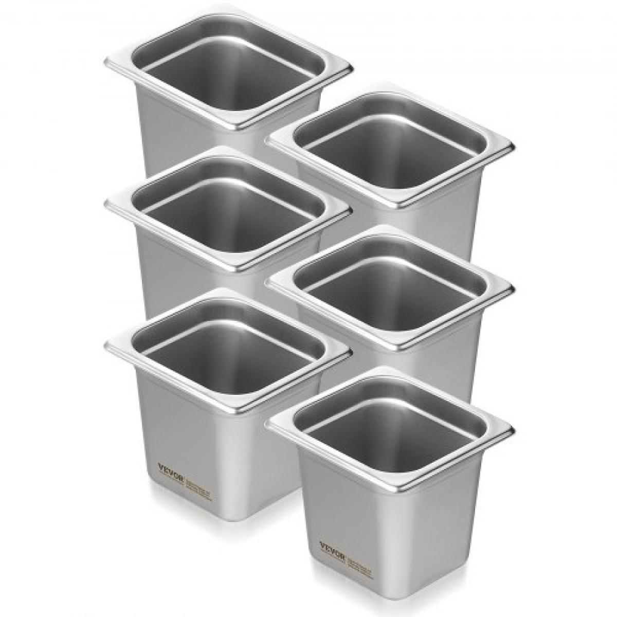 VEVOR 6 Pack Pans Hotel, 1/6 Size Anti-Jam Steam Pan, 0,8mm πάχος από ανοξείδωτο ατσάλι Επιτραπέζιο ταψί εστιατορίου, 6 ιντσών βαθύ εμπορικό επιτραπέζιο τηγάνι, κέτερινγκ αποθήκευσης τροφίμων, για βιομηχανικό και επιστημονικό