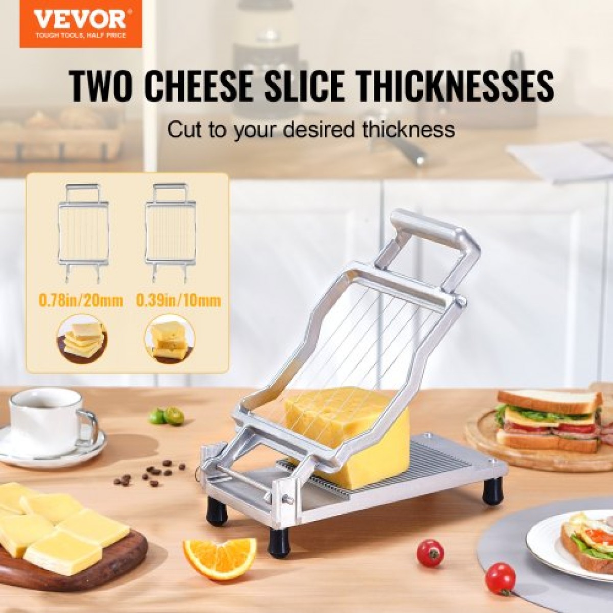 Τυροκόφτης VEVOR με σύρμα, 0,39" & 0,78" λεπίδα κοπής Cheeser Butter, Αποσπώμενο σύρμα κοπής τυριού, Εμπορικός κόφτης τυριών από κράμα αλουμινίου με σύρμα μαχαιριού από ανοξείδωτο ατσάλι 316, μαγείρεμα κουζίνας