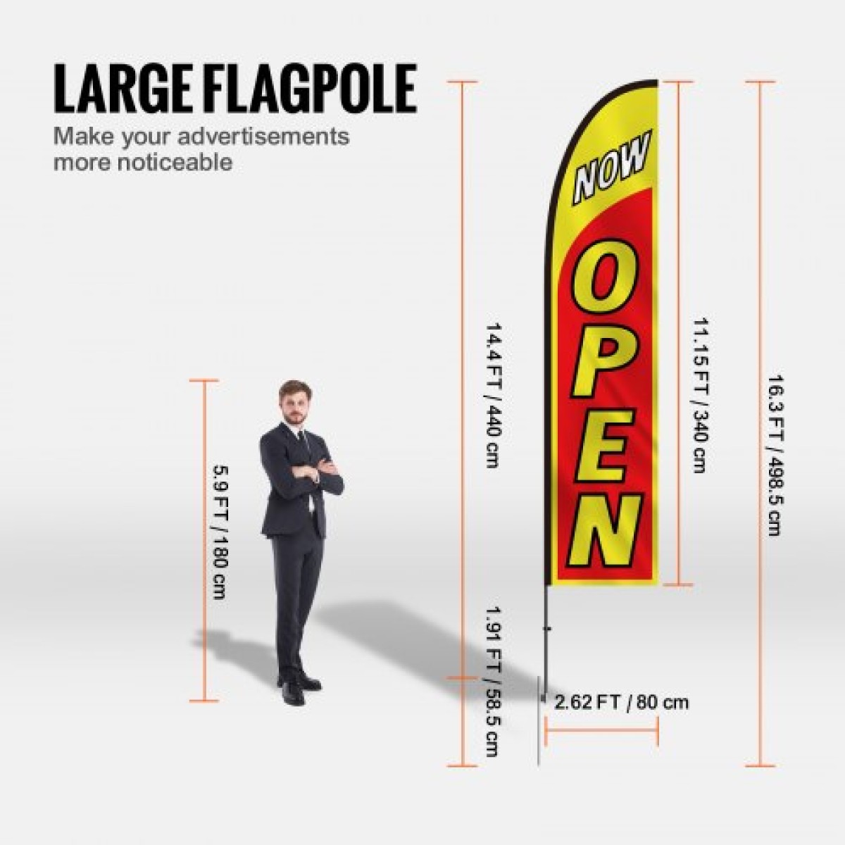 VEVOR Open Flags με Pole Kit, Advertising Flags για επιχειρήσεις εκτός, Advertising Feather Flag Kit, 3 Flags (Open, Look, Welcome), 3 Poles, 3 Ground Stakes, Swooper Flags για επιχειρήσεις 16,3 FT