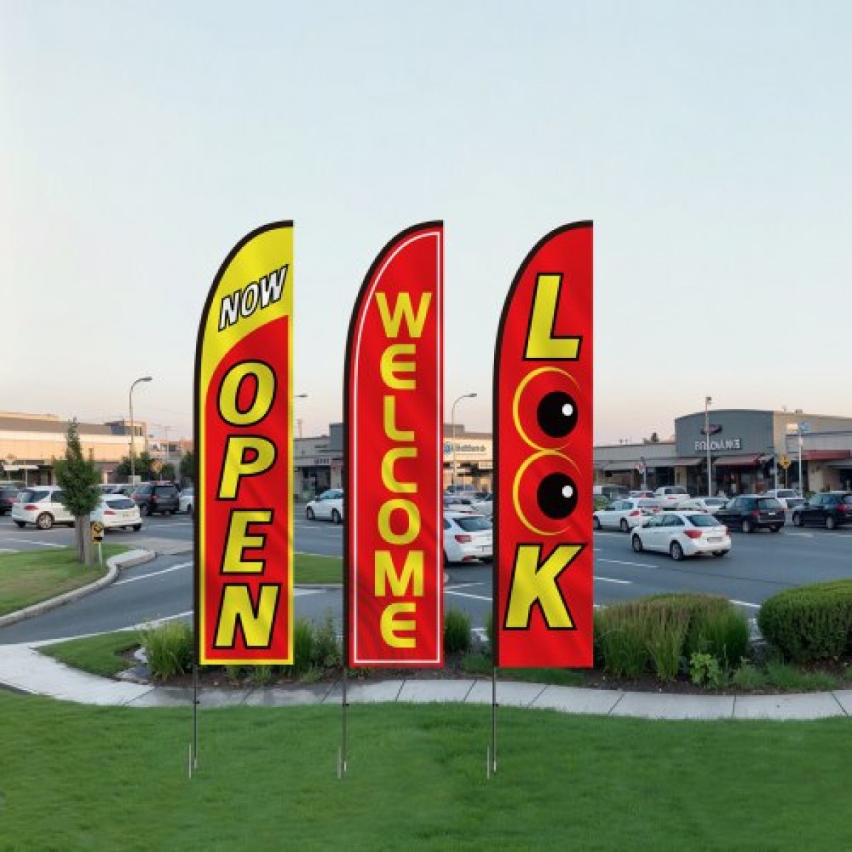VEVOR Open Flags με Pole Kit, Advertising Flags για επιχειρήσεις εκτός, Advertising Feather Flag Kit, 3 Flags (Open, Look, Welcome), 3 Poles, 3 Ground Stakes, Swooper Flags για επιχειρήσεις 16,3 FT