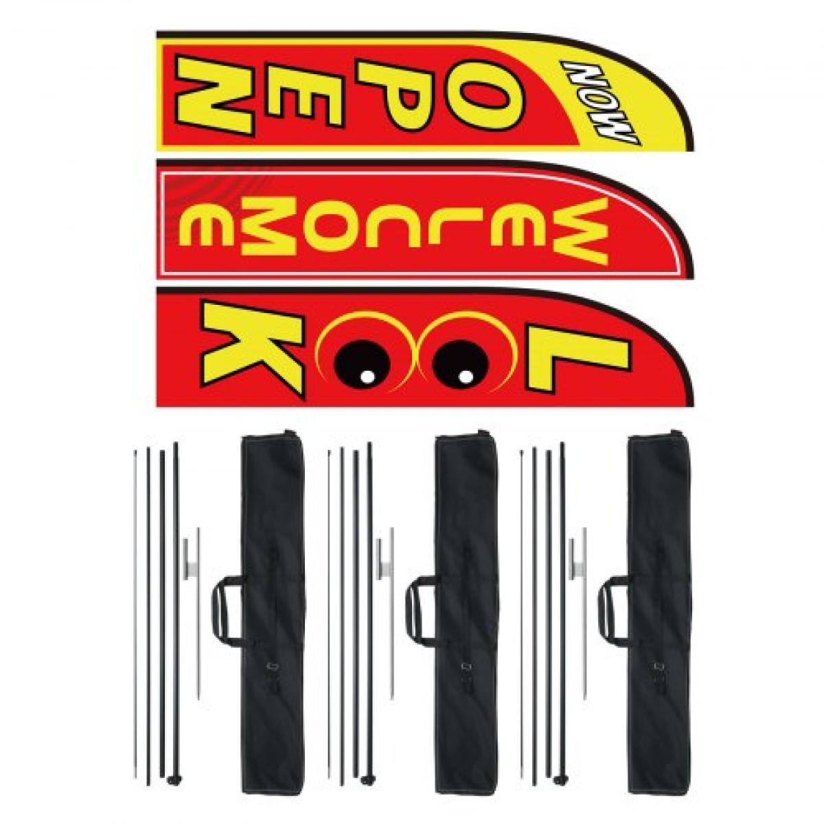 VEVOR Open Flags με Pole Kit, Advertising Flags για επιχειρήσεις εκτός, Advertising Feather Flag Kit, 3 Flags (Open, Look, Welcome), 3 Poles, 3 Ground Stakes, Swooper Flags για επιχειρήσεις 16,3 FT