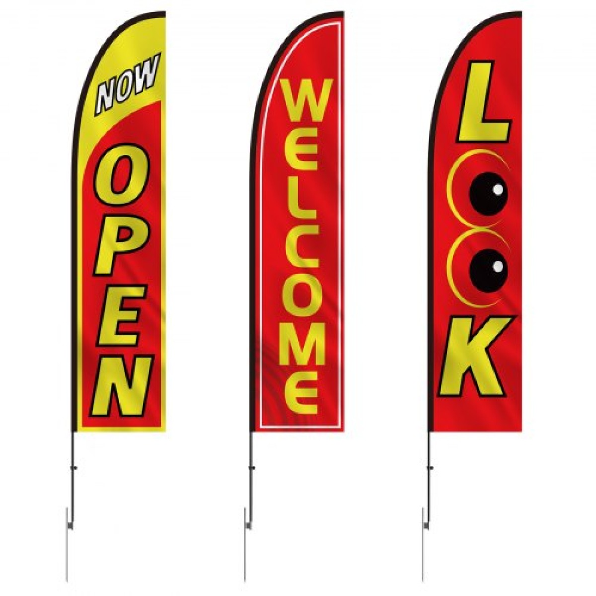 VEVOR Open Flags με Pole Kit, Advertising Flags για επιχειρήσεις εκτός, Advertising Feather Flag Kit, 3 Flags (Open, Look, Welcome), 3 Poles, 3 Ground Stakes, Swooper Flags για επιχειρήσεις 16,3 FT